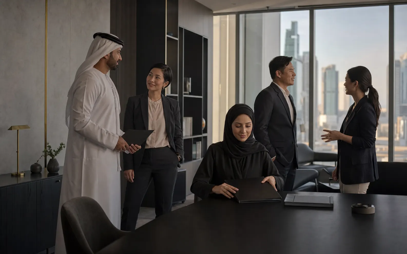 A regional business team working together in a modern office